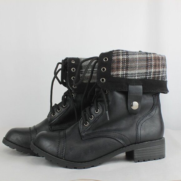 Soda Black Fold Over Lace Up Boots - Picture 1 of 16